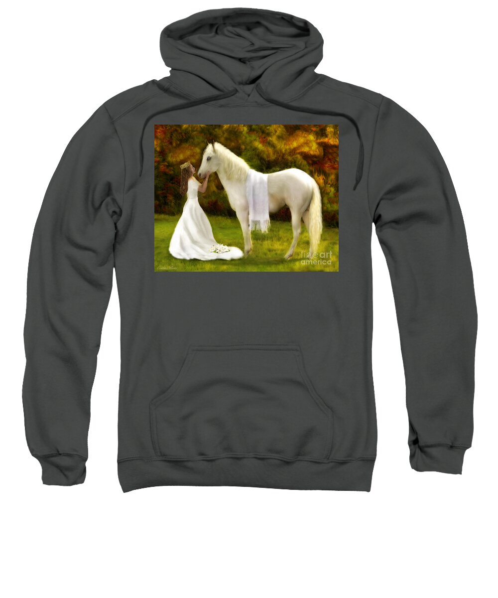 Bride And White Horse Sweatshirt featuring the painting My King Is Coming by Constance Woods