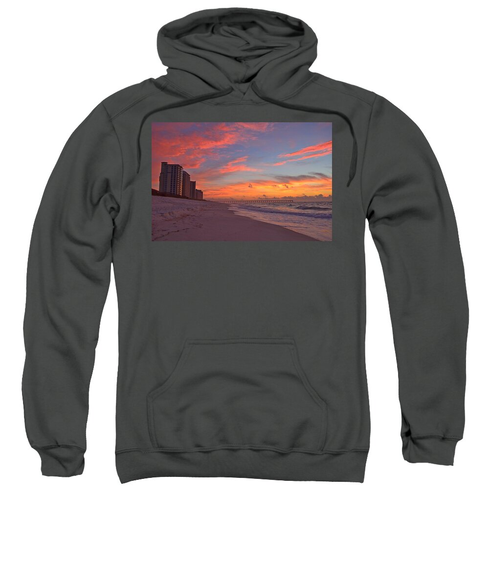 Navarre Pier Sweatshirt featuring the photograph Navarre Pier and Navarre Beach Skyline at Twilight by Jeff at JSJ Photography