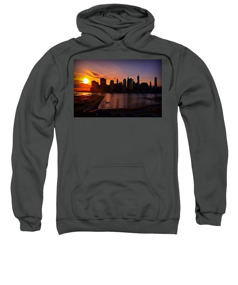 New York Sweatshirt featuring the photograph New York Skyline Sunset -- from Brooklyn Heights Promenade by Mitchell R Grosky