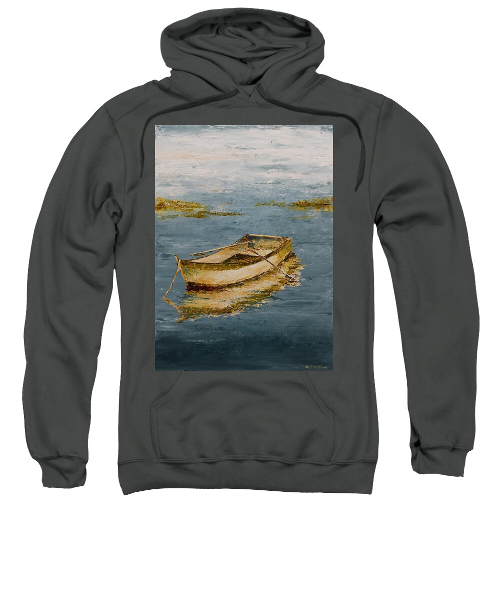 Blue Sweatshirt featuring the painting Ocean Row Boat by Katrina Nixon