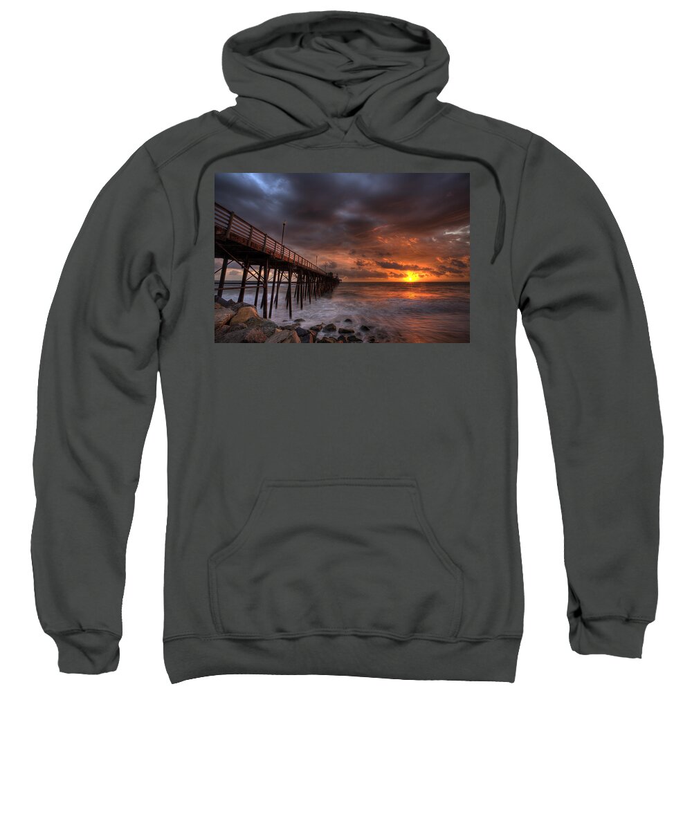 Sunset Sweatshirt featuring the photograph Oceanside Pier Perfect Sunset by Peter Tellone