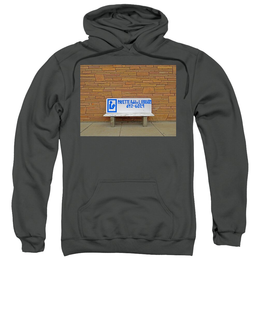In Focus Sweatshirt featuring the photograph Payette Library Bench by Dart Humeston