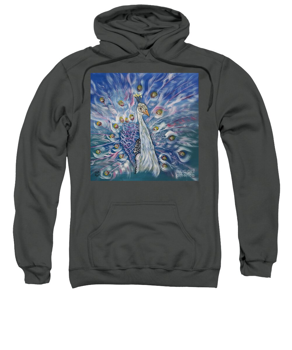 Animals Sweatshirt featuring the painting Peacock Dressed In White by Ella Kaye Dickey