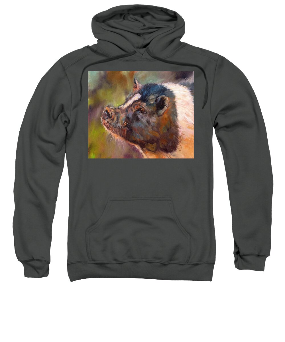 Pig Sweatshirt featuring the painting Pig by David Stribbling