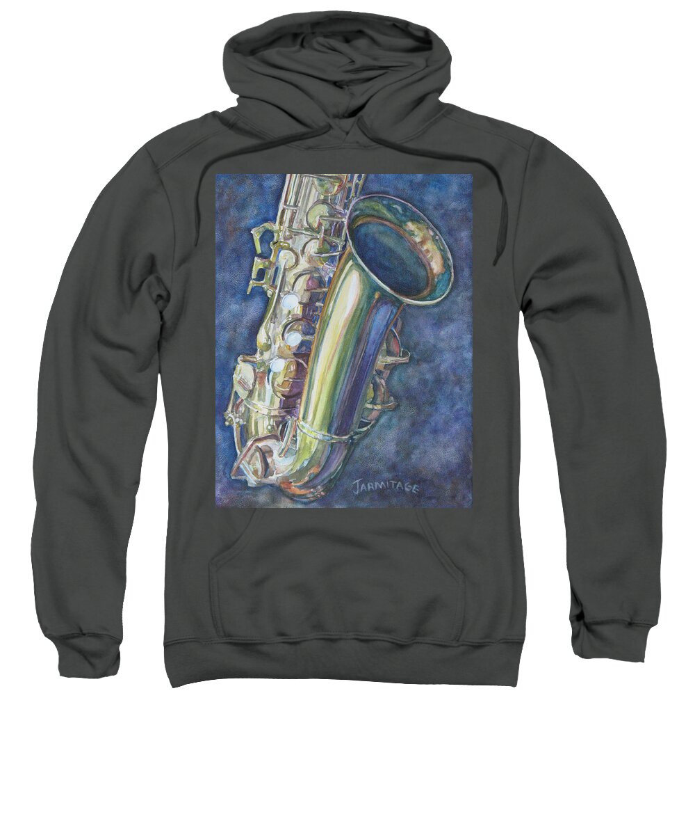 Sax Sweatshirt featuring the painting Portrait of a Sax by Jenny Armitage