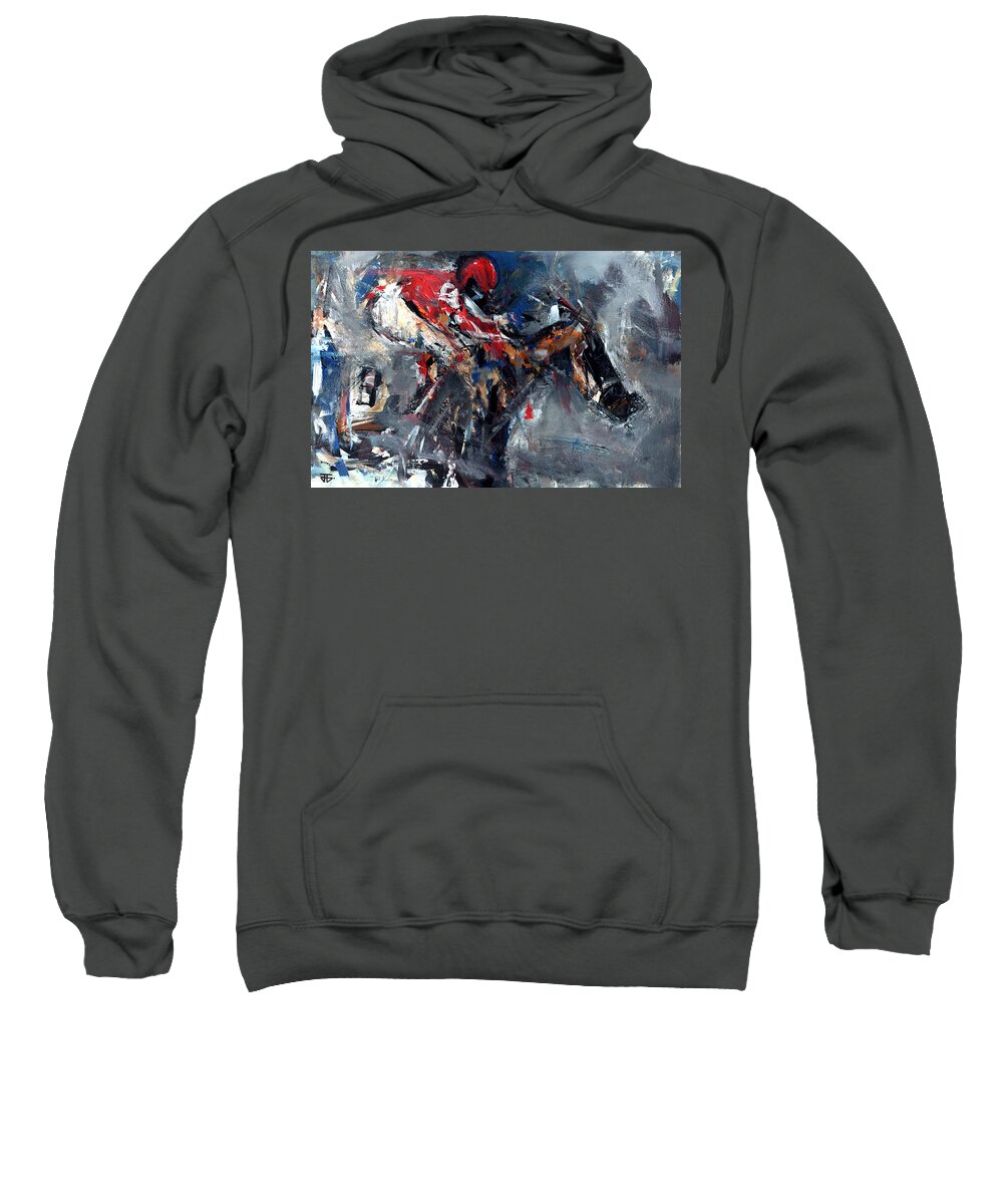 Horse Racing Sweatshirt featuring the painting Rain Race by John Gholson