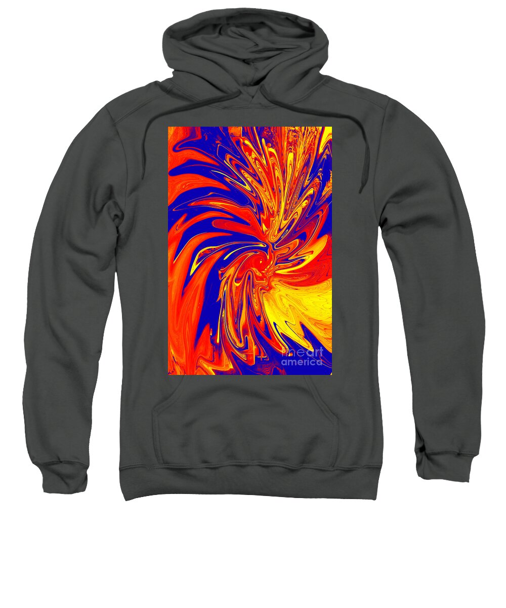 Red Sweatshirt featuring the digital art Red Blue Orange Red Yellow Swirl by Christopher Shellhammer