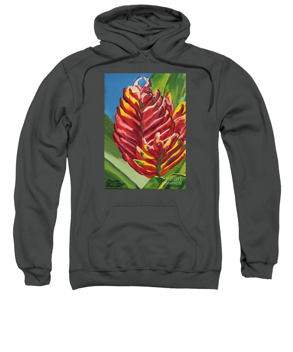Bromeliad Sweatshirt featuring the painting Red Bromeliad by Annette M Stevenson