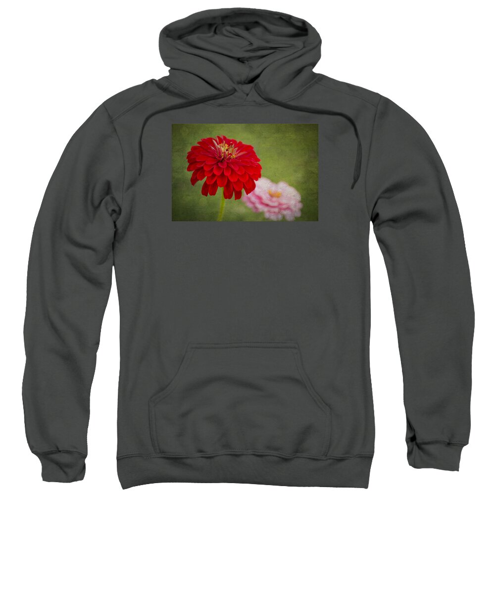 Zinnia Flower Sweatshirt featuring the photograph Red Glow by Marina Kojukhova