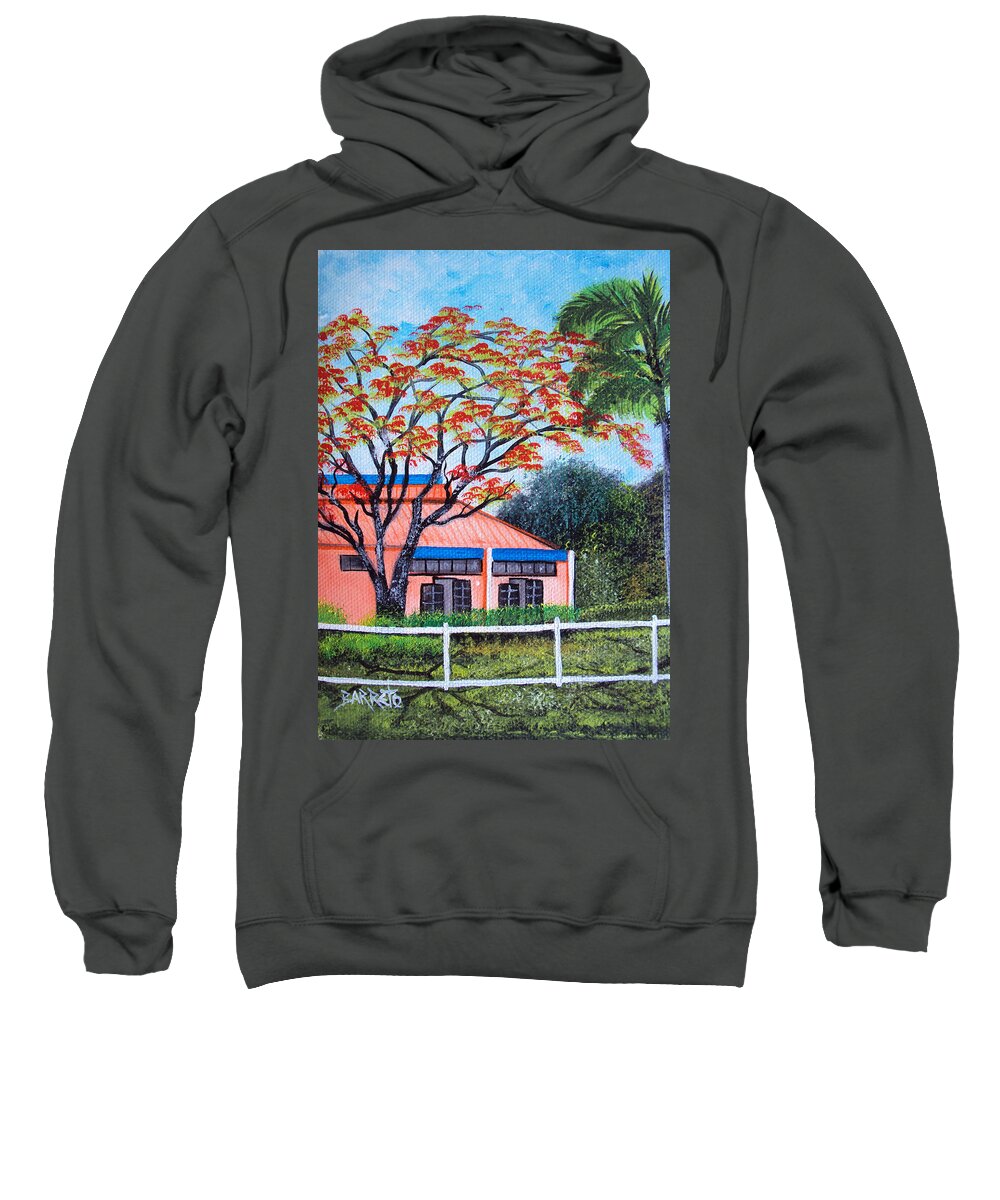 Puerto Rico Sweatshirt featuring the painting Red is in the Air by Gloria E Barreto-Rodriguez