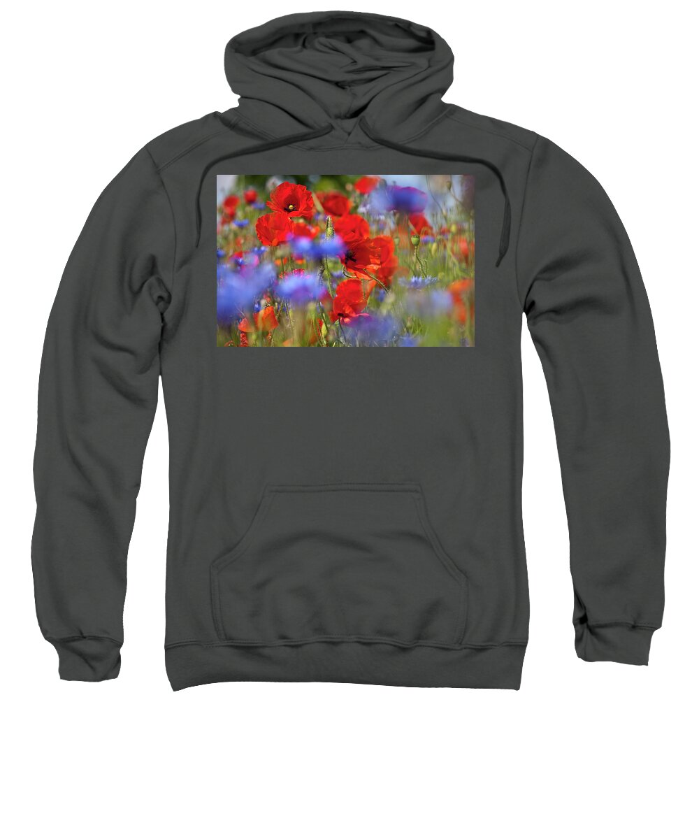 Poppy Sweatshirt featuring the photograph Red Poppies in the Maedow by Heiko Koehrer-Wagner