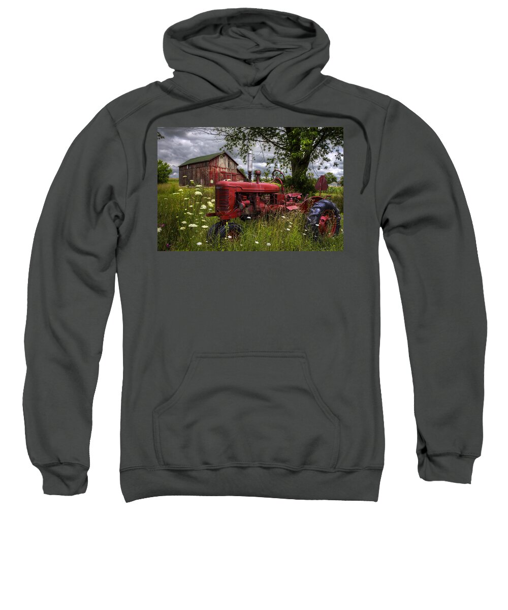 Tractor Sweatshirt featuring the photograph Reds in the Pasture by Debra and Dave Vanderlaan
