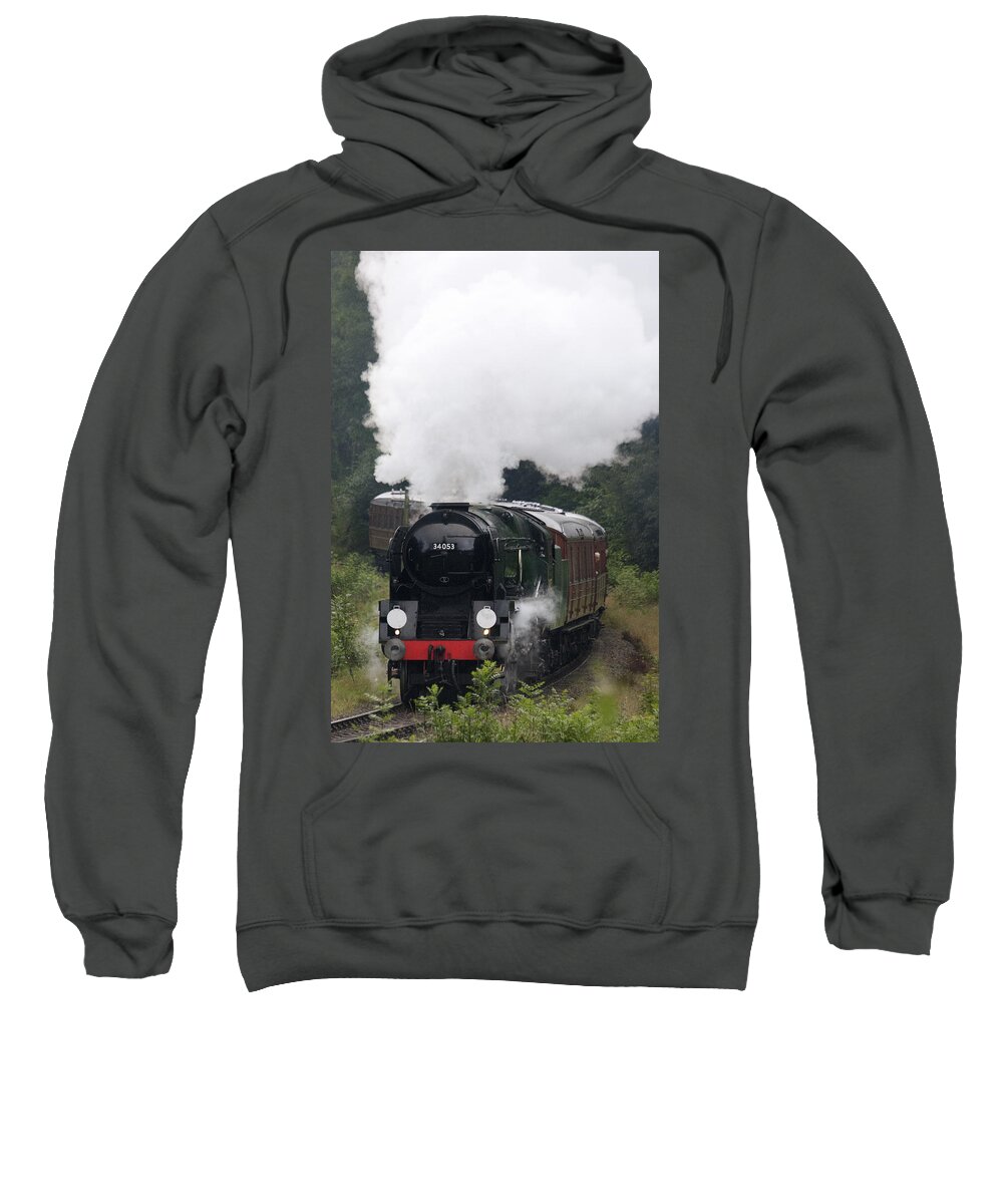 Steam Engine Sweatshirt featuring the photograph Restored steam engine 34053 by Tony Mills