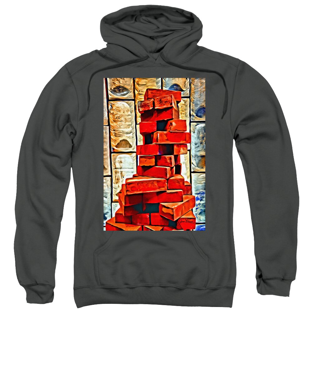 Orange Bricks Sweatshirt featuring the painting Stacked Bricks by Joan Reese