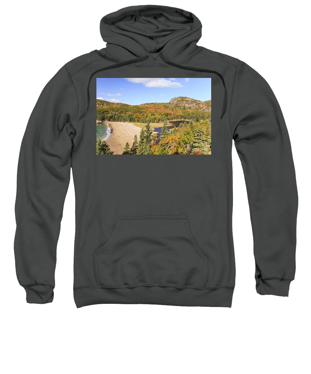 Acadia Sweatshirt featuring the photograph Sand Beach and The Beehive in Autumn Acadia National Park by Ken Brown