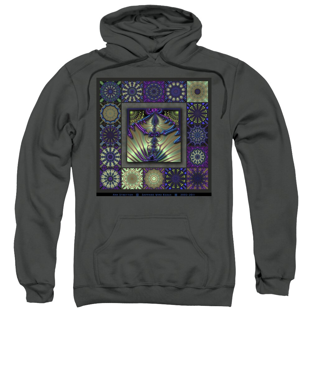 Blue Sweatshirt featuring the digital art Sapphire Wind Redux by Ann Stretton