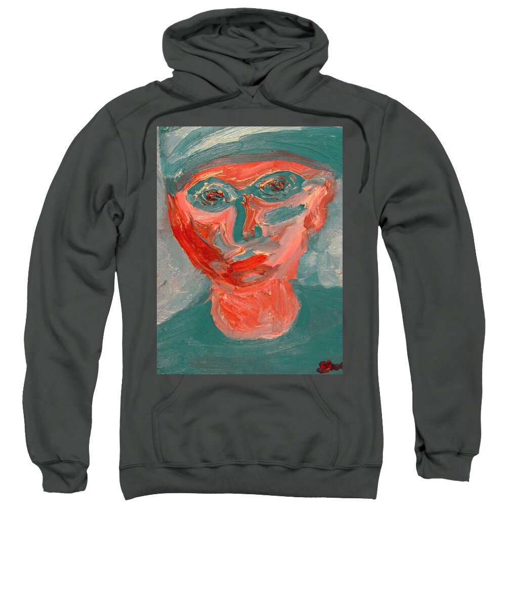Portrait Sweatshirt featuring the painting Self Portrait in Turquoise and Rose by Shea Holliman