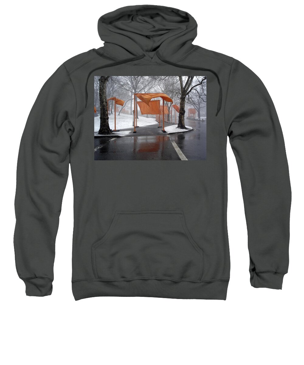 Orange Gates Sweatshirt featuring the photograph Snowy Day In Central Park by Gerry High