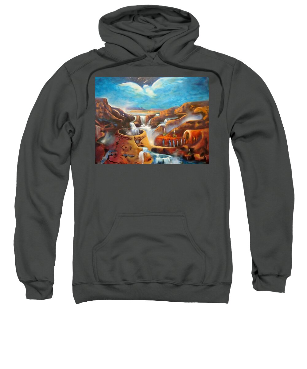 Surrealism Sweatshirt featuring the painting Spirits of the Earth by Sherry Strong