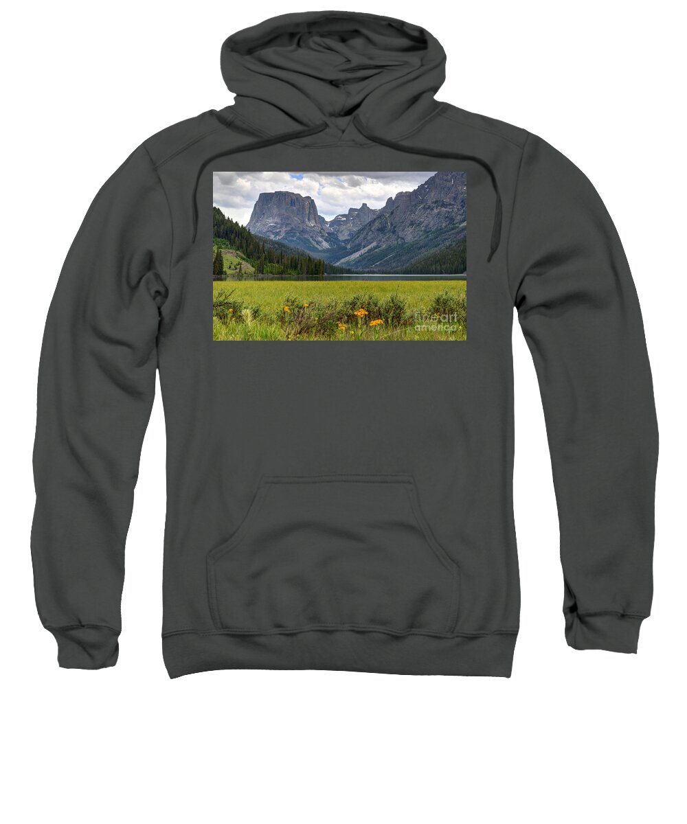 Wind River Range Sweatshirt featuring the photograph Squaretop Mountain and Upper Green River Lake by Gary Whitton