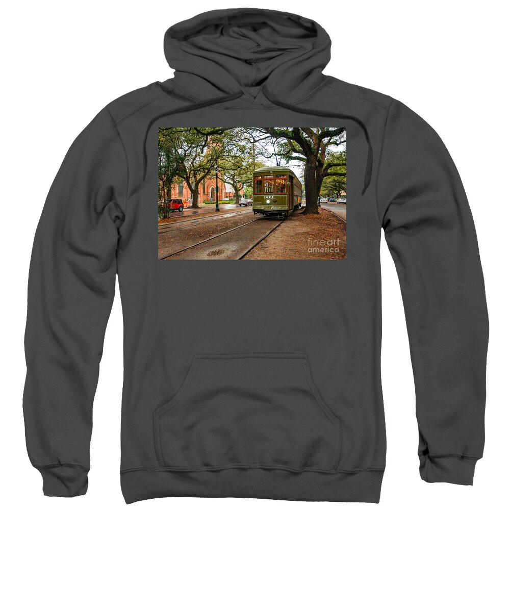 Garden District Sweatshirt featuring the photograph St. Charles Ave. Streetcar in New Orleans by Kathleen K Parker