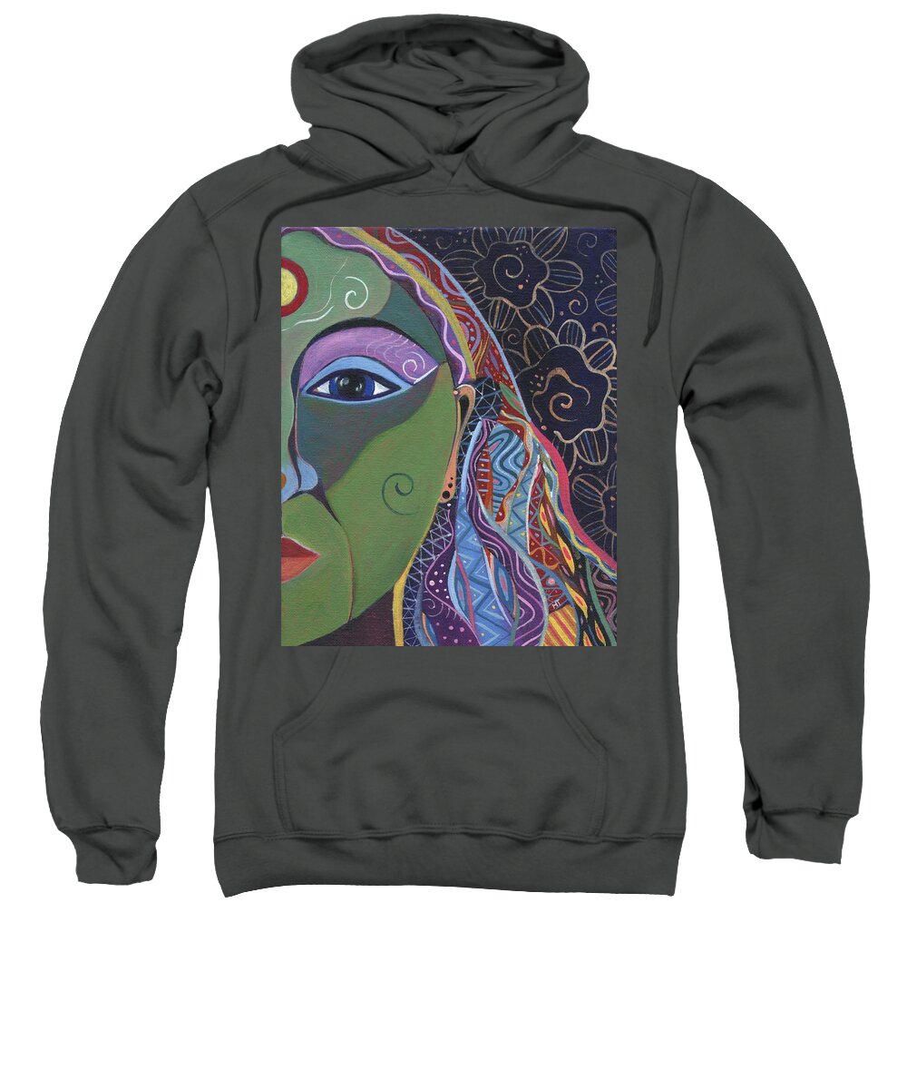 Woman Sweatshirt featuring the painting Still A Mystery 5 by Helena Tiainen