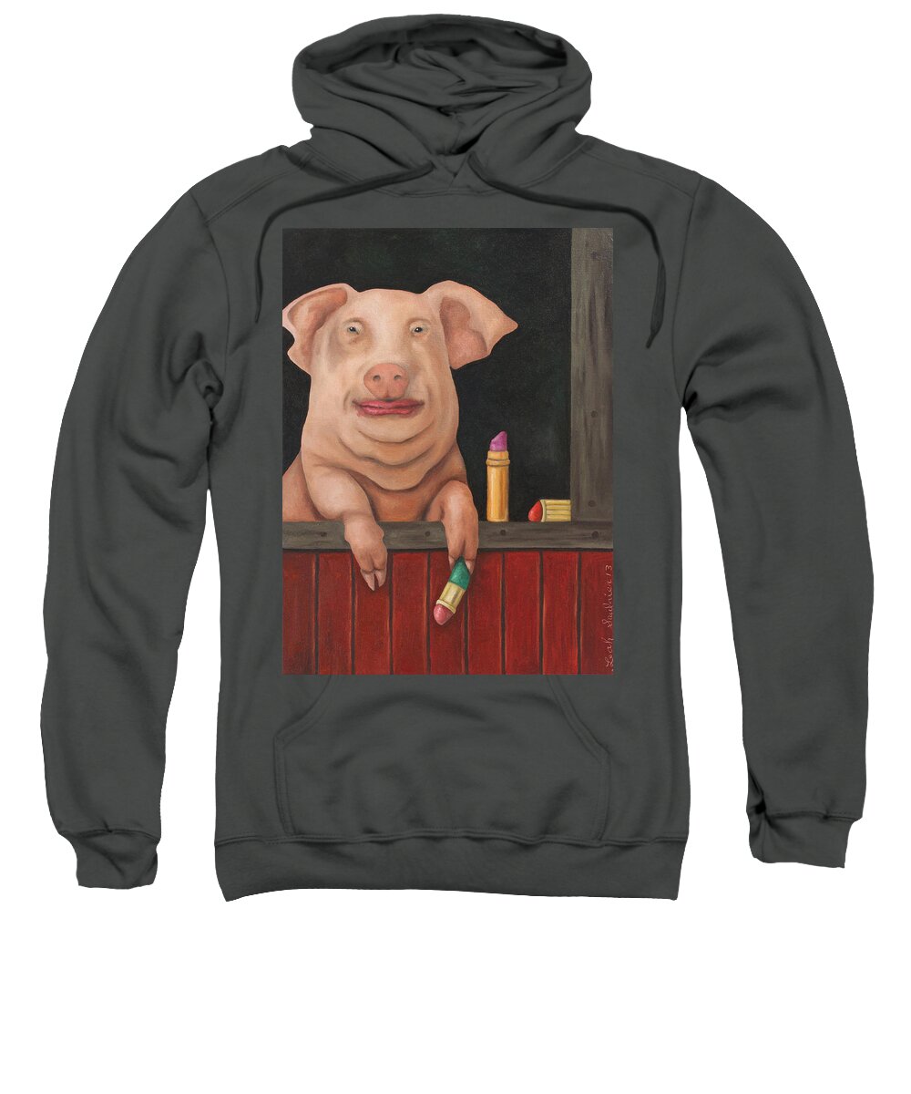 Pig Sweatshirt featuring the painting Still A Pig by Leah Saulnier The Painting Maniac