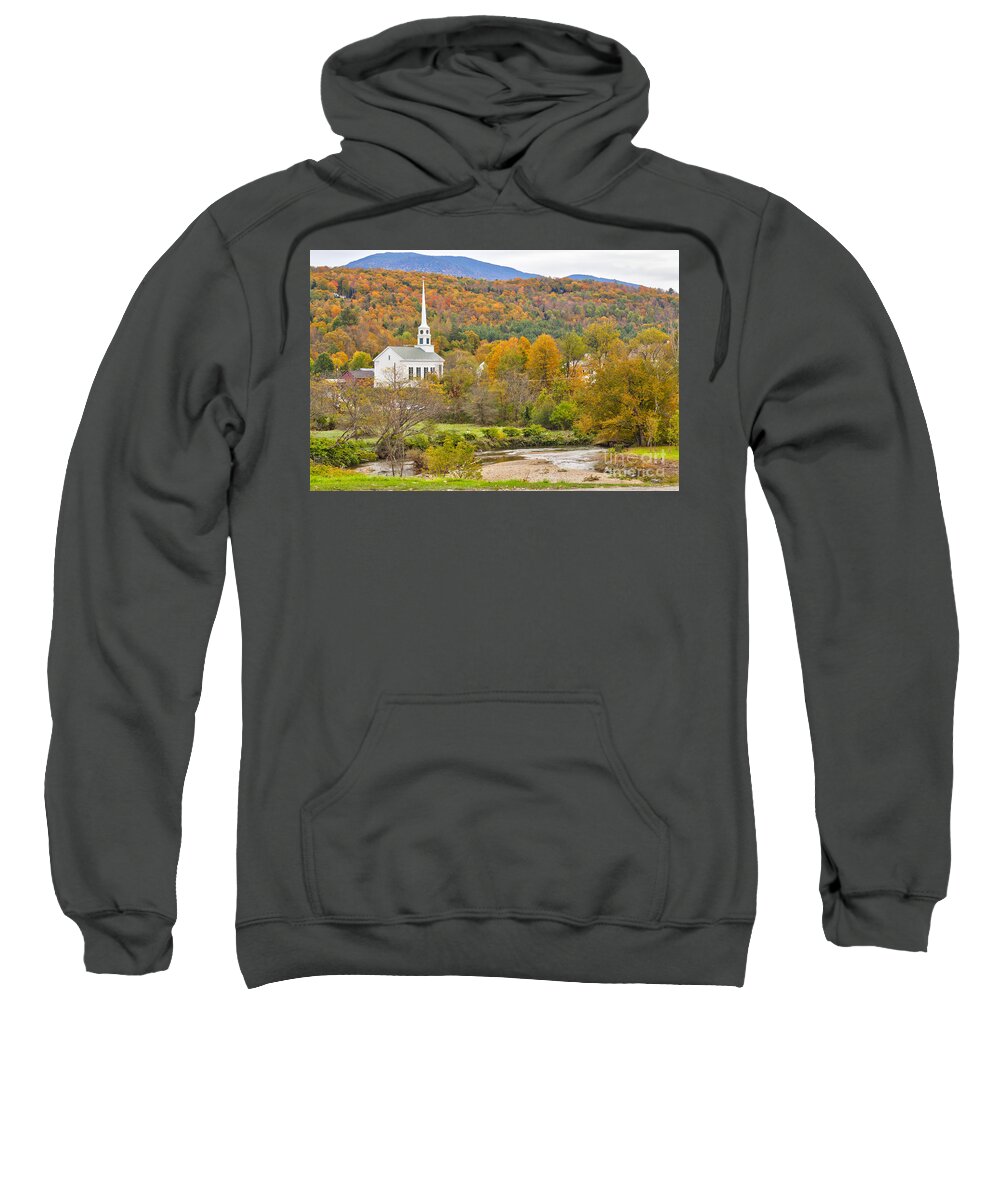 Stowe Sweatshirt featuring the photograph Stowe Vermont community church and Little River by Ken Brown