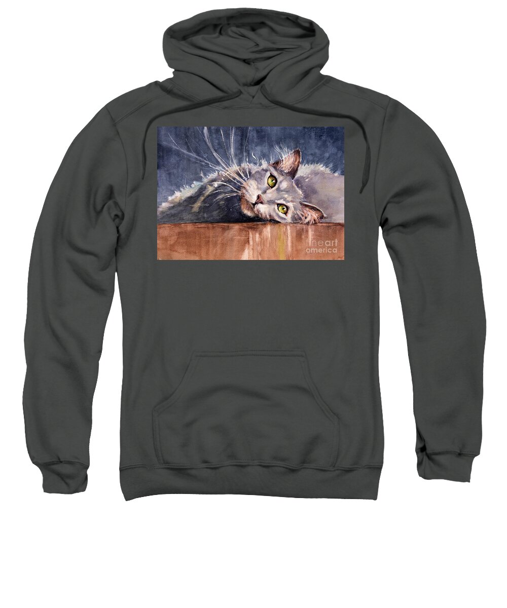 Cat Sweatshirt featuring the painting Stretch by Judith Levins