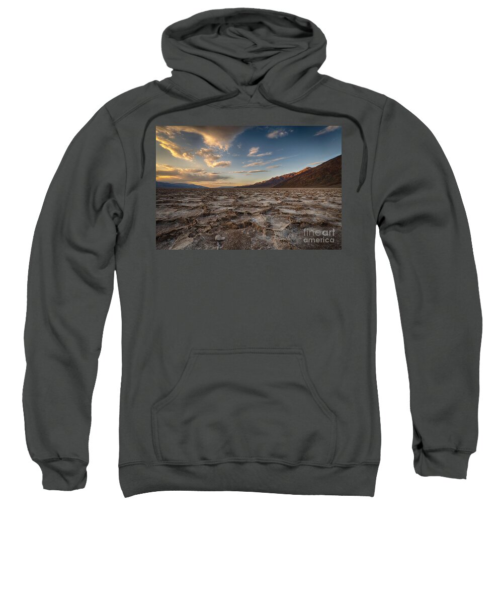 Death Valley Sweatshirt featuring the photograph Sunset At BadWater Basin by Jennifer Magallon
