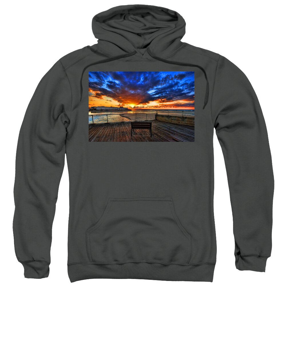 Israel Sweatshirt featuring the photograph sunset at the port of Tel Aviv by Ron Shoshani