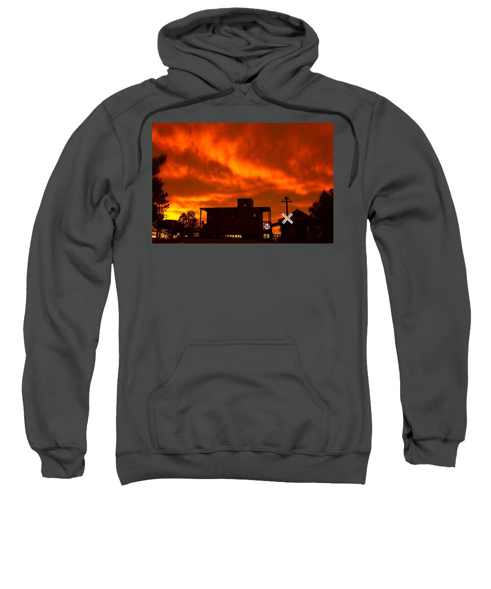 Colorado Sweatshirt featuring the photograph Sunset Caboose by Dawn Key