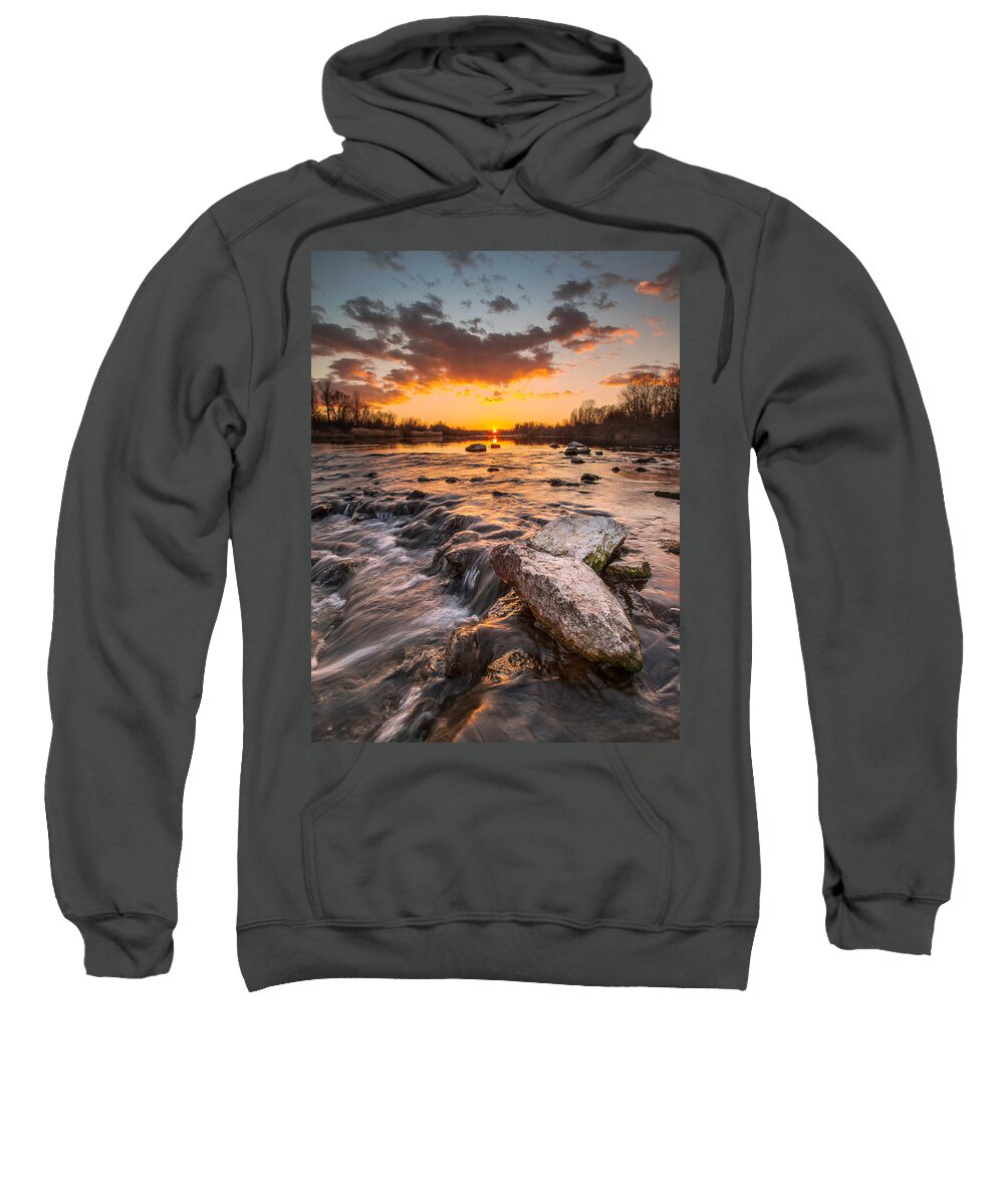 Landscape Sweatshirt featuring the photograph Sunset on river by Davorin Mance