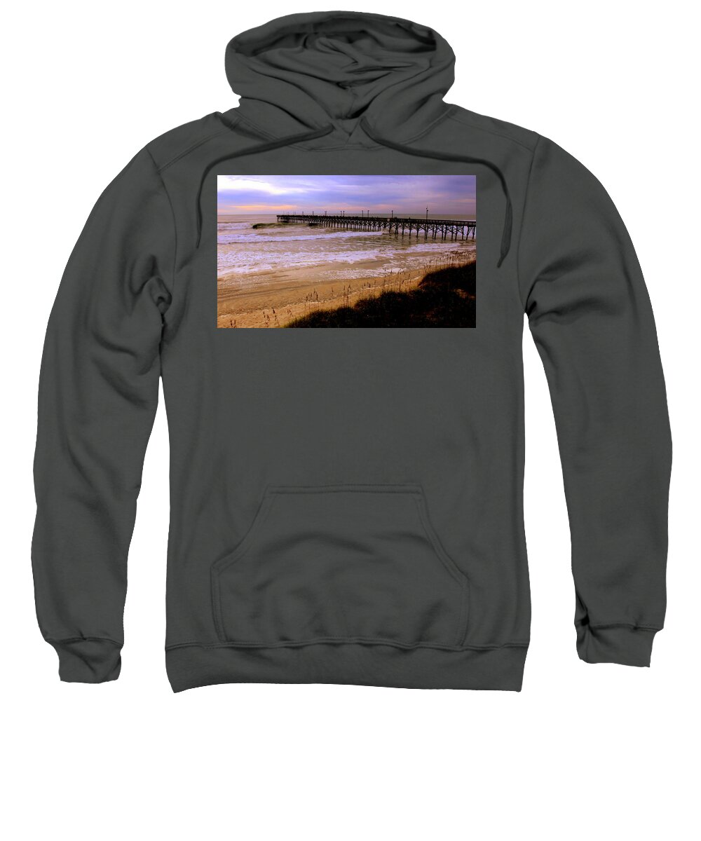 Topsail Island Sweatshirt featuring the photograph Surf City Pier by Karen Wiles