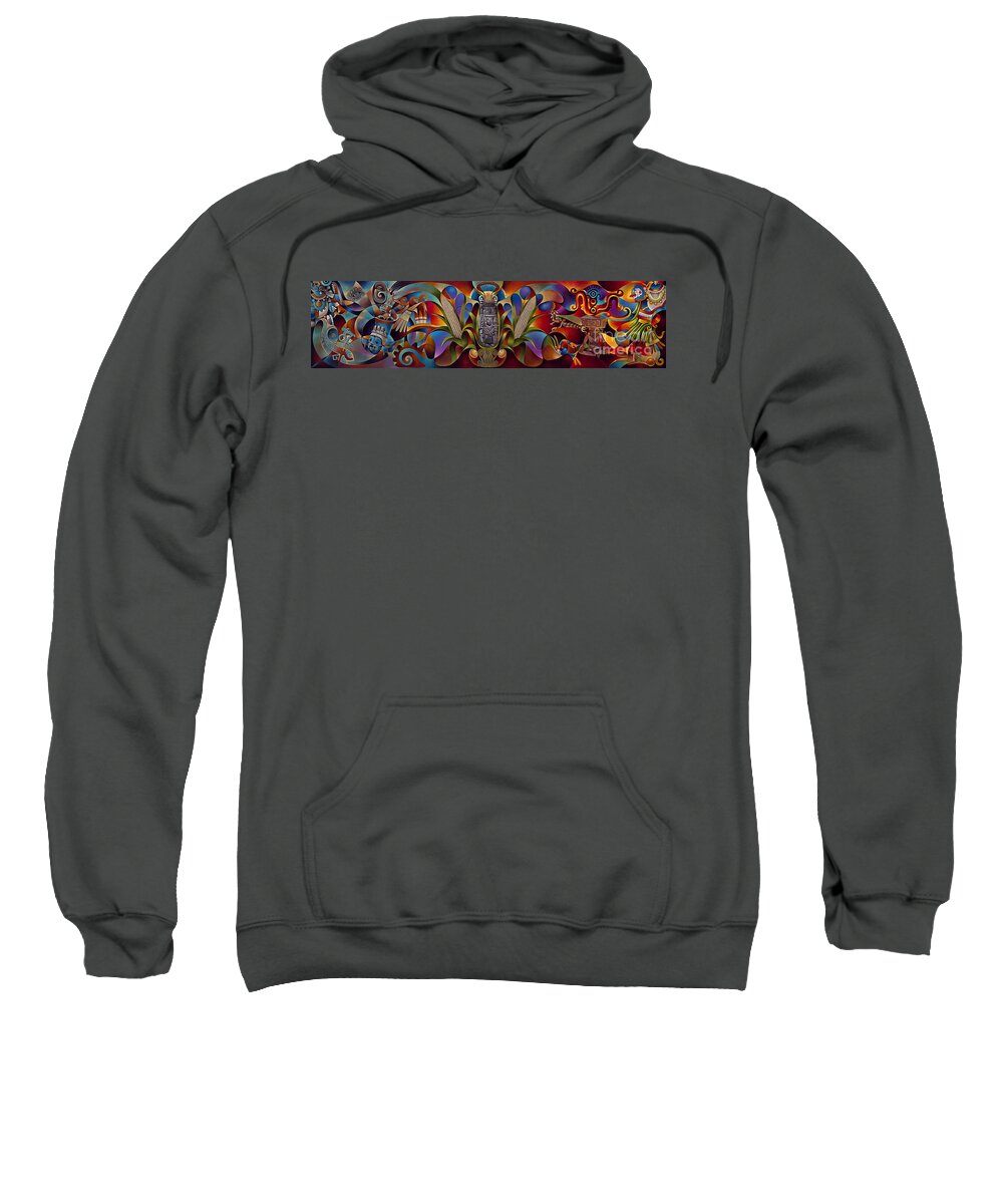 Aztec Sweatshirt featuring the painting Tapestry of Gods by Ricardo Chavez-Mendez