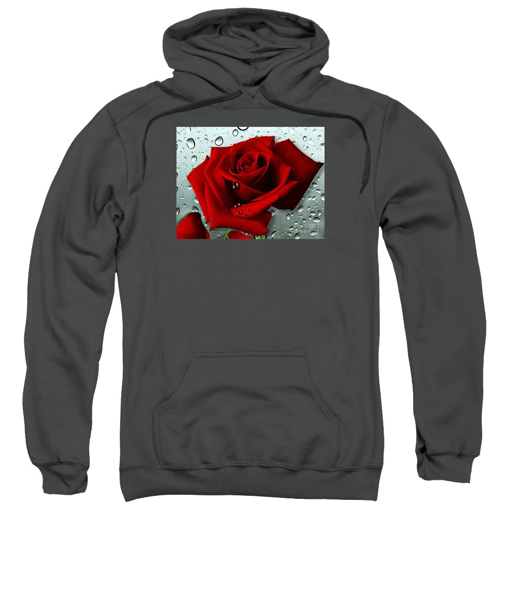 Red Rose Sweatshirt featuring the mixed media Tears from my Heart by Morag Bates