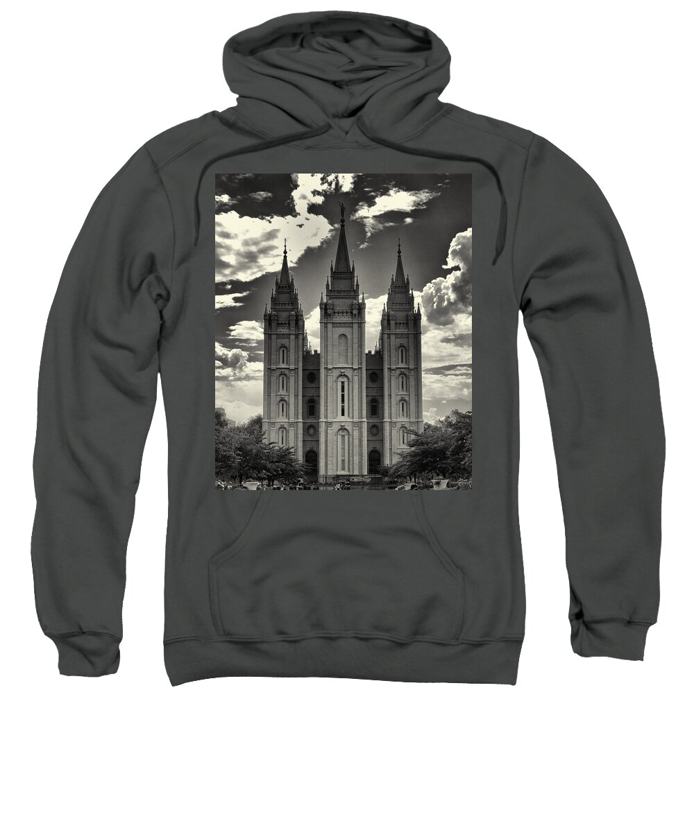 Joshua House Photography Sweatshirt featuring the photograph Temple Square Black and White by Joshua House