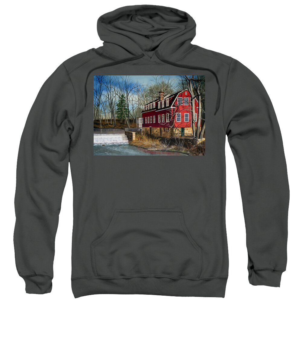 Mill Sweatshirt featuring the painting The Cranford Mill by Daniel Carvalho