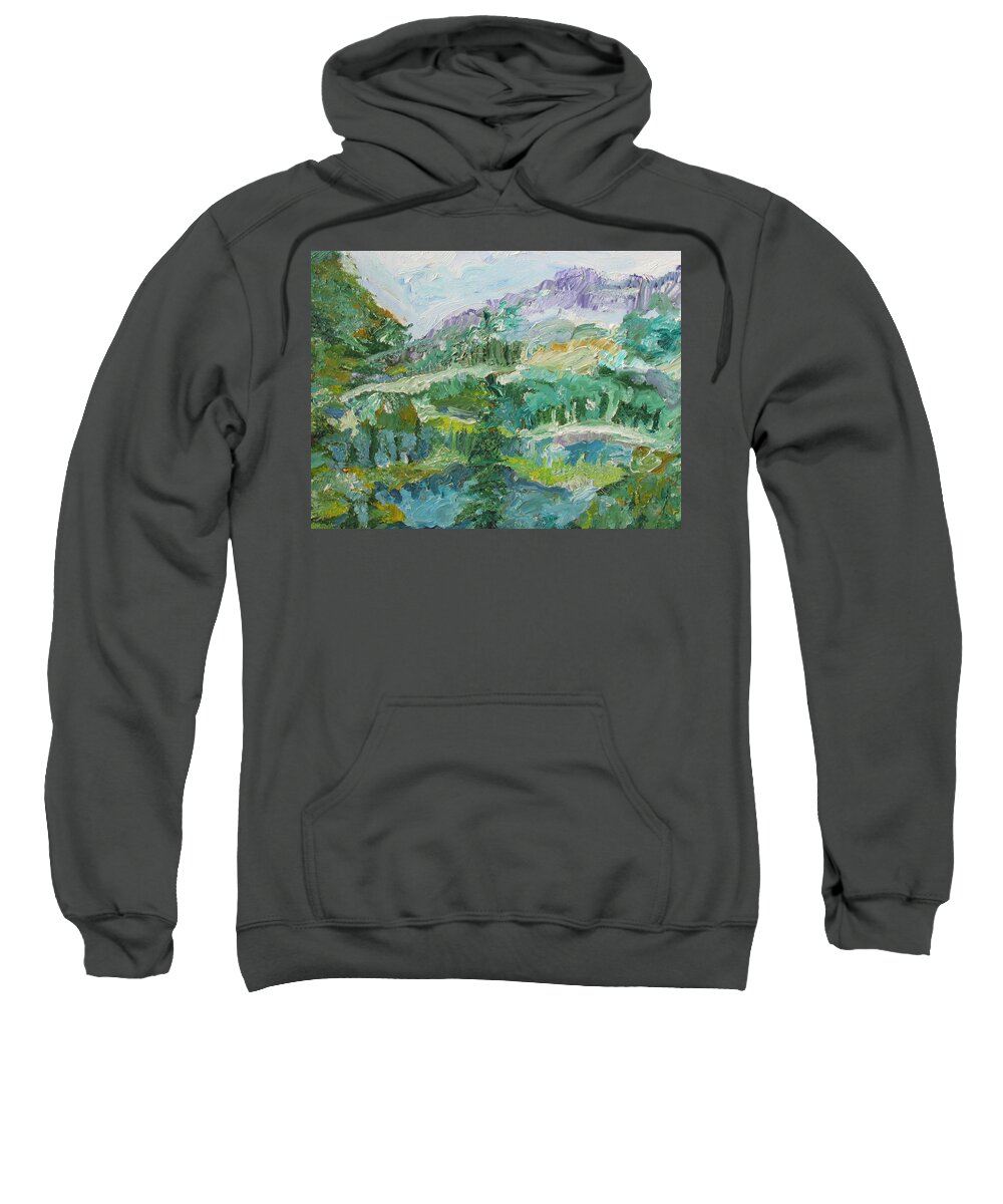 Alaska Sweatshirt featuring the painting The Great Land by Shea Holliman