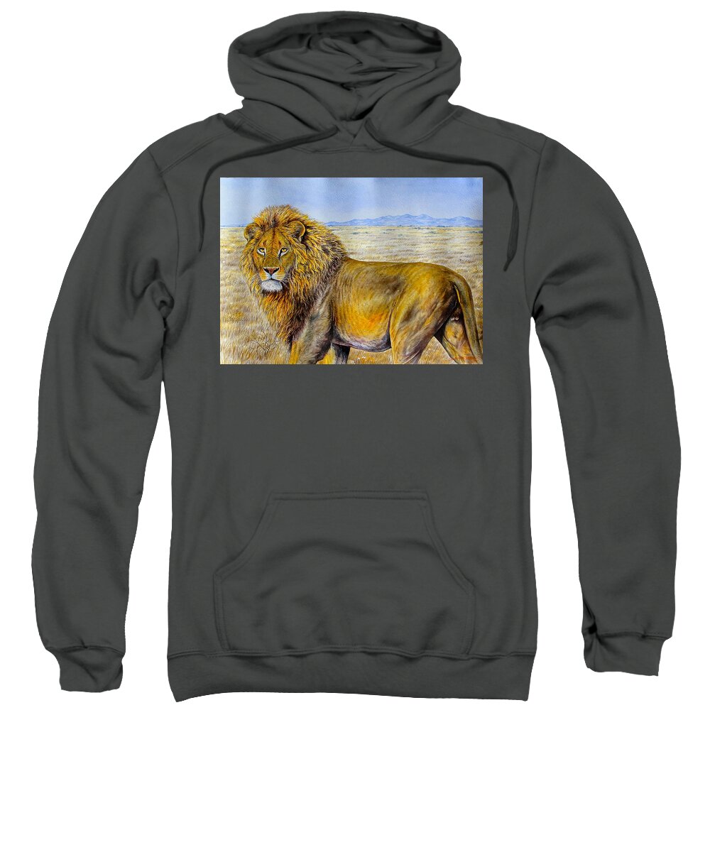 Paintings Of African Wildlife Sweatshirt featuring the painting The Lion Rules by Joseph Thiongo