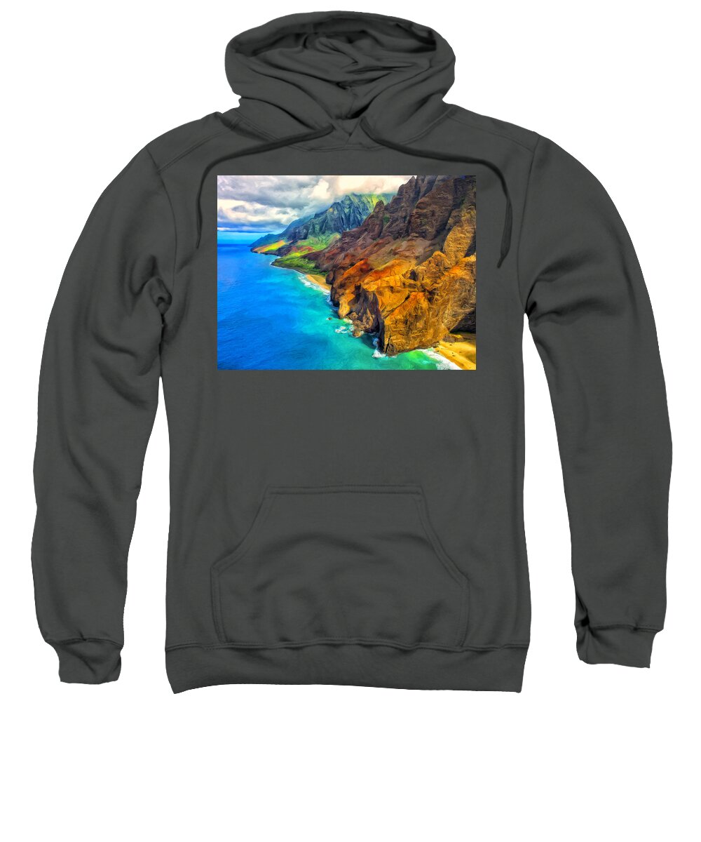 Na Pali Sweatshirt featuring the painting The Na Pali Coast of Kauai by Dominic Piperata
