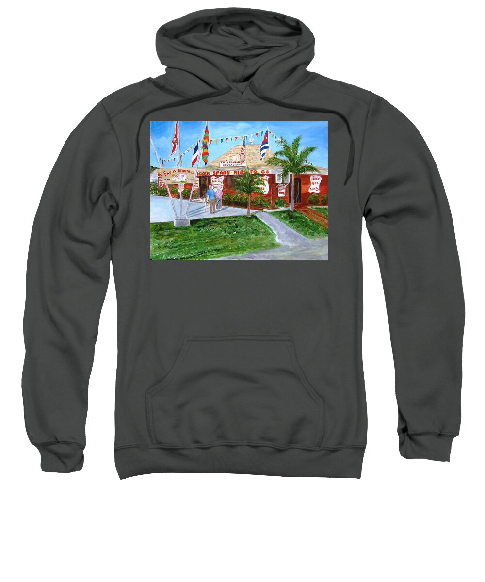 Key West Sweatshirt featuring the painting The Pig Restaurant by Linda Cabrera