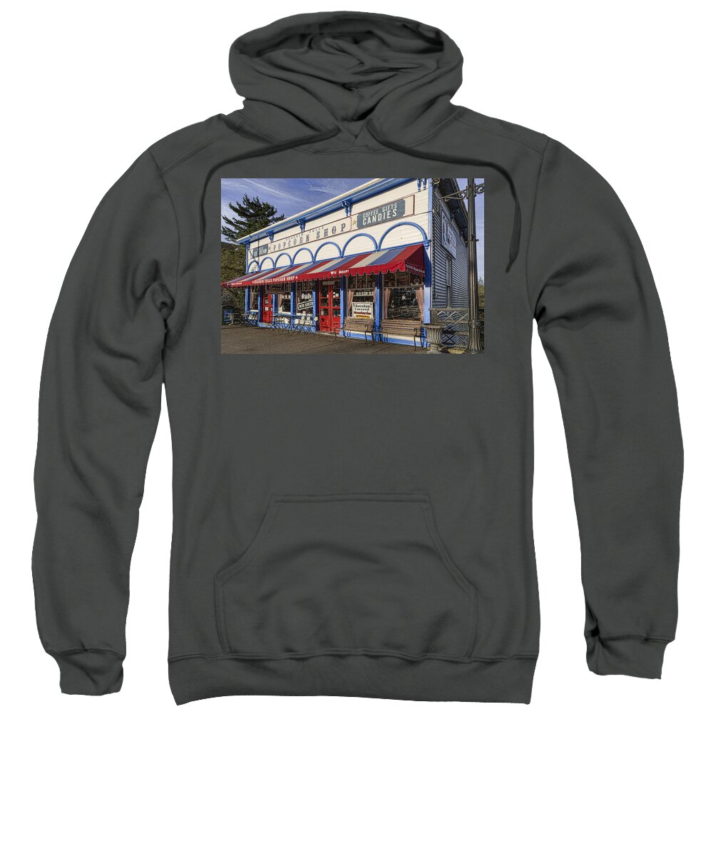 Chagrin Falls Sweatshirt featuring the photograph The Popcorn Shop by Dale Kincaid