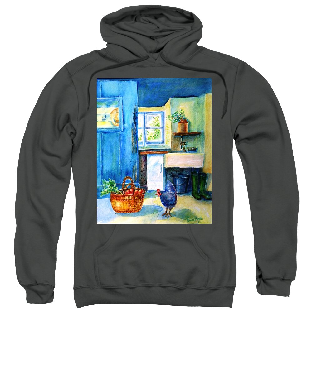 Kitchen Sweatshirt featuring the painting The Scullery by Trudi Doyle