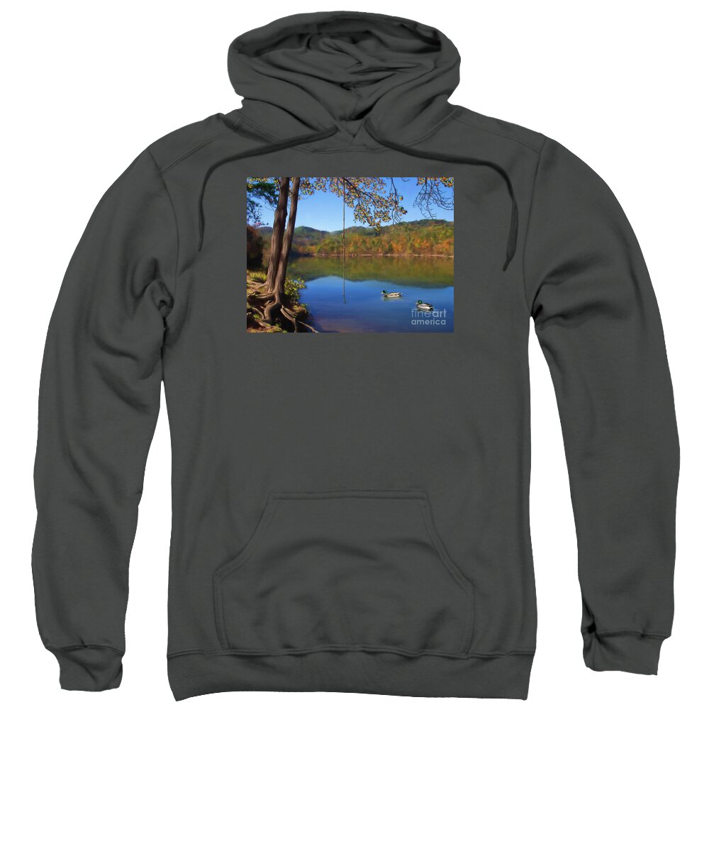 Swim Sweatshirt featuring the digital art The Swimming Hole by Lena Auxier