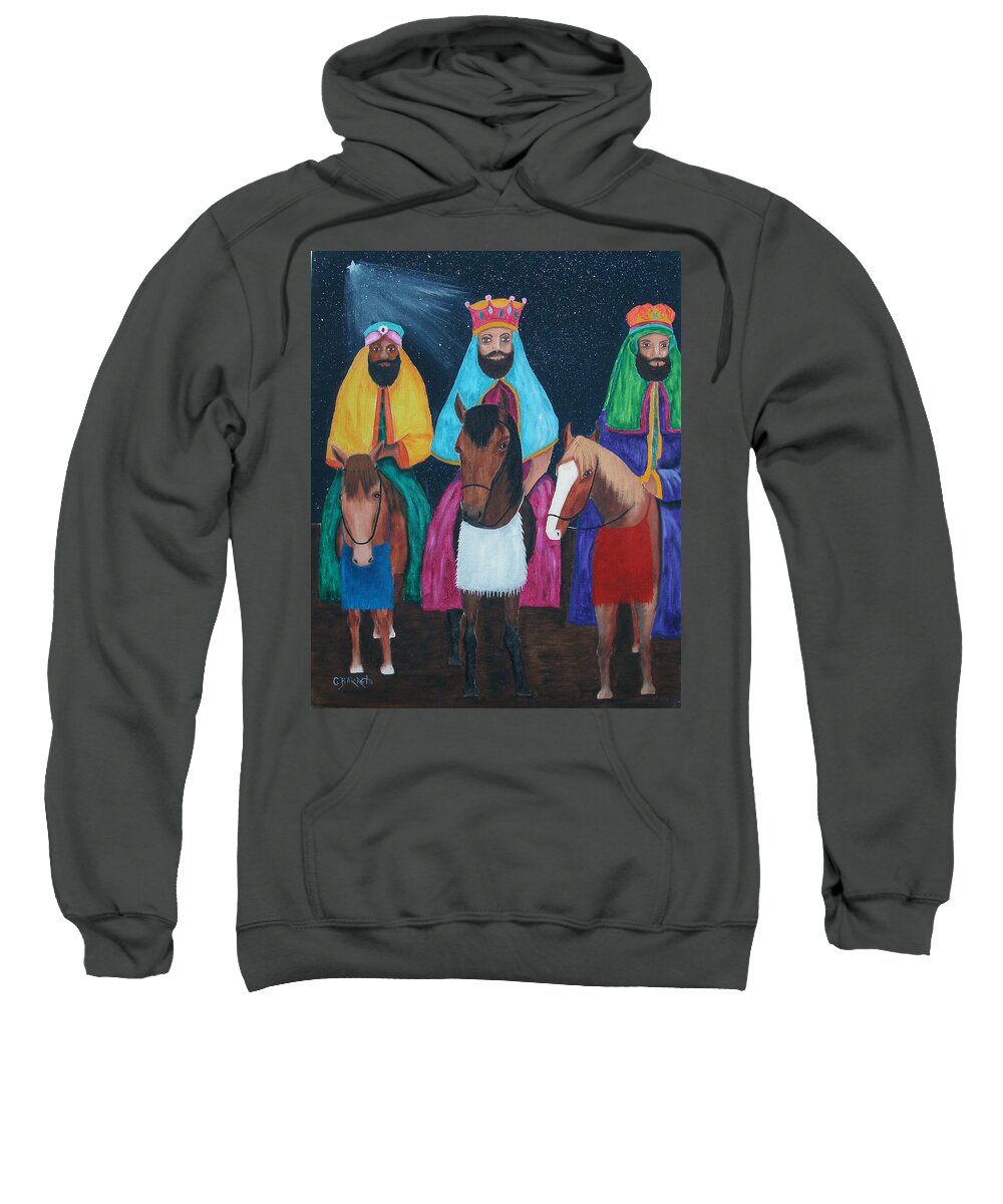 Three Kings Sweatshirt featuring the painting The Three Kings by Gloria E Barreto-Rodriguez