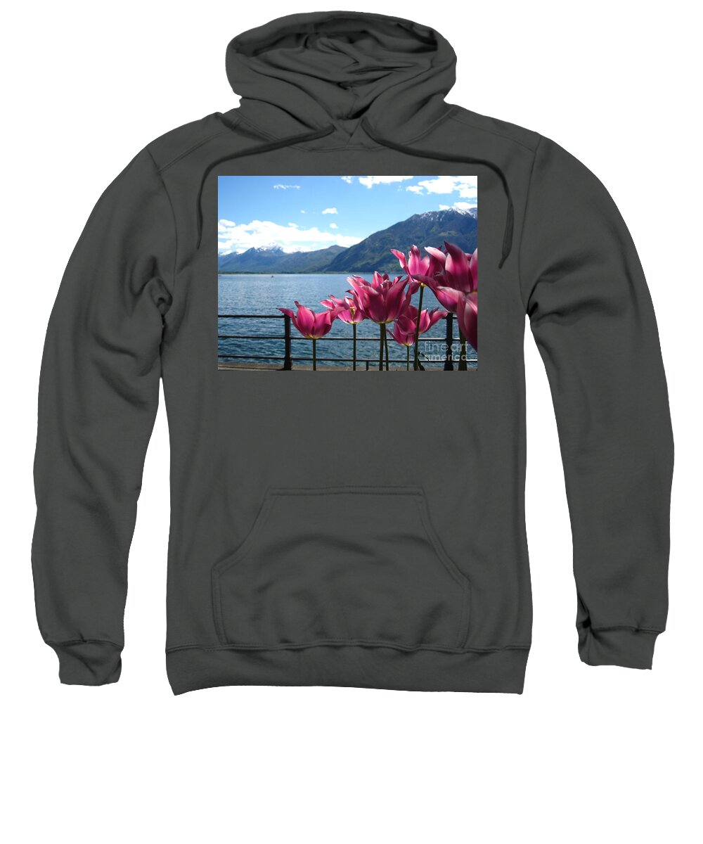 Sky Sweatshirt featuring the photograph Tulips at Lake Geneva by Amanda Mohler