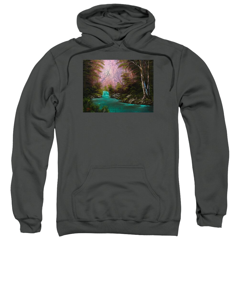 Landscape Sweatshirt featuring the painting Turquoise Waterfall by Chris Steele