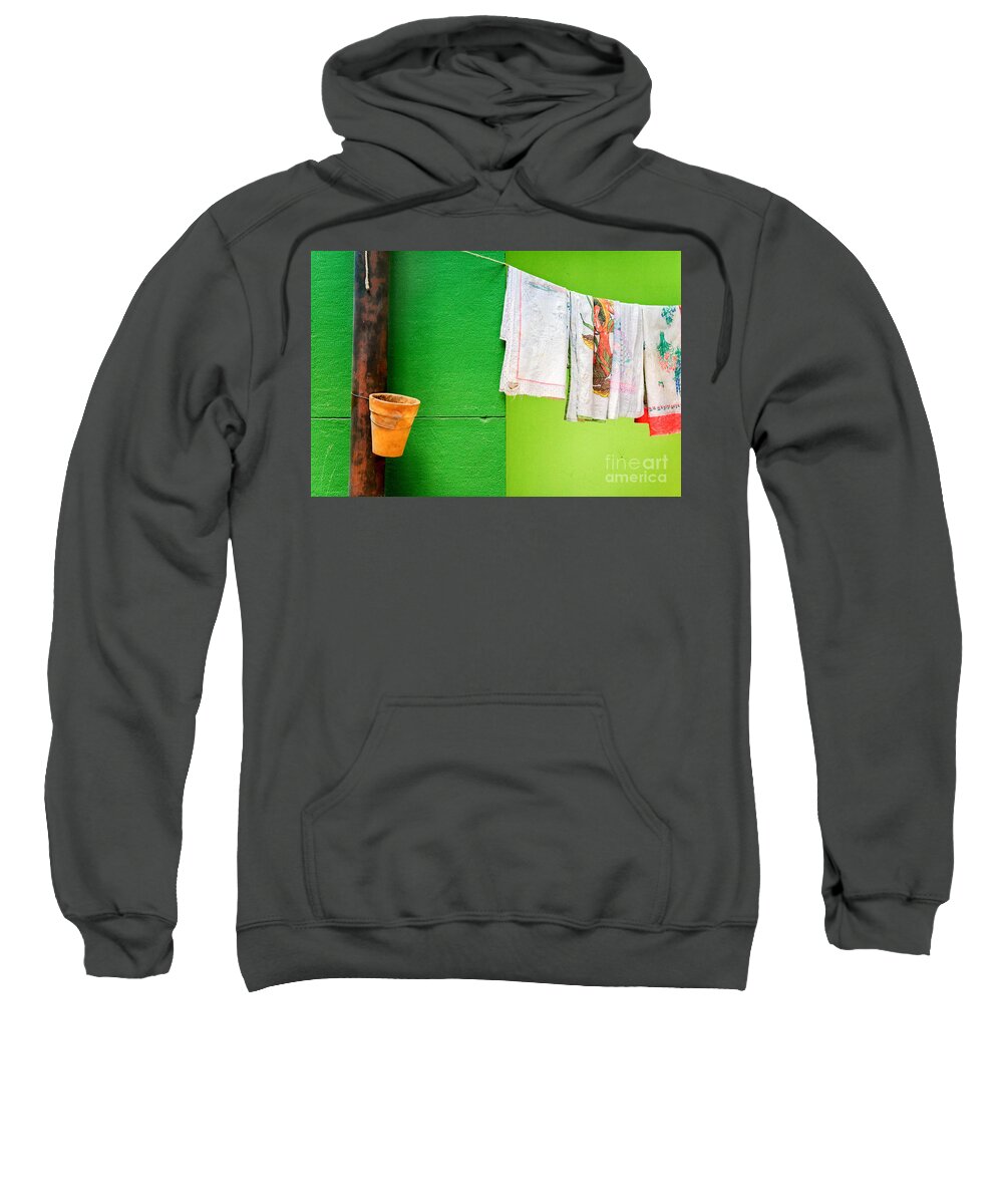 Colors Sweatshirt featuring the photograph Vase towels and green wall by Silvia Ganora