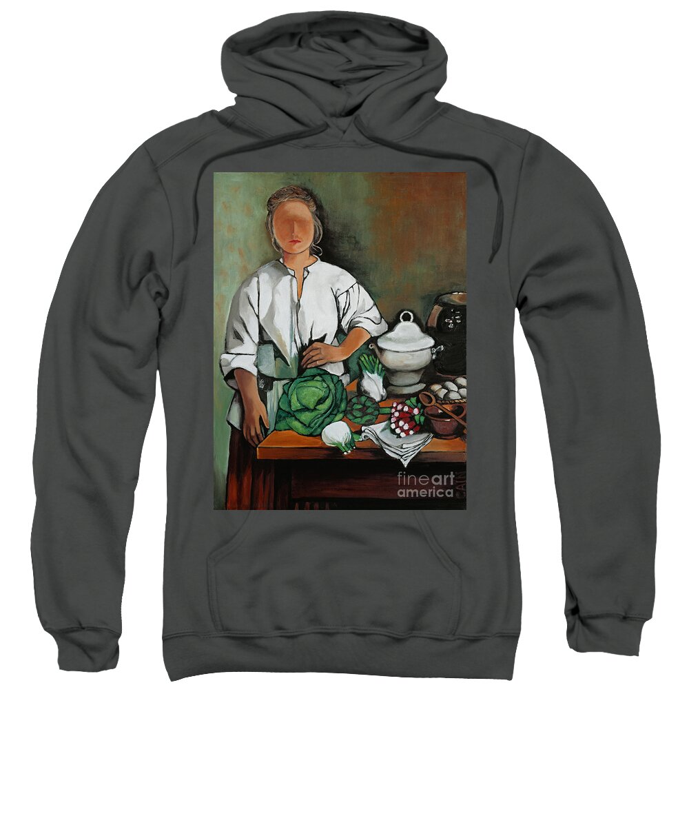 Art Print Sweatshirt featuring the painting Vegetable Lady Wall Art by William Cain